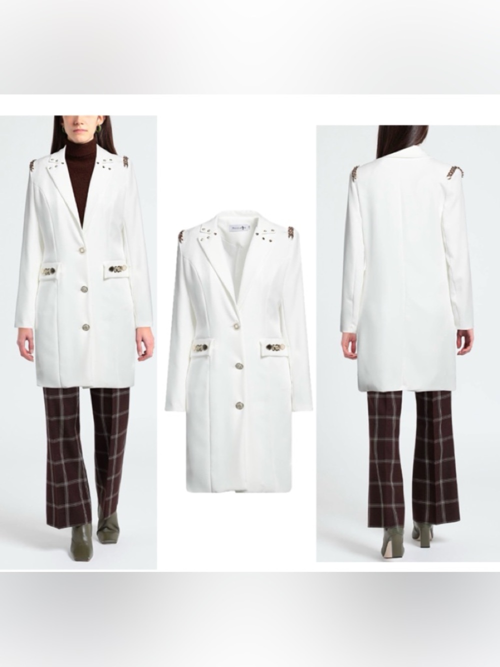 Marci by Gil Santucci white military style tailored  blazer coat chain stud M